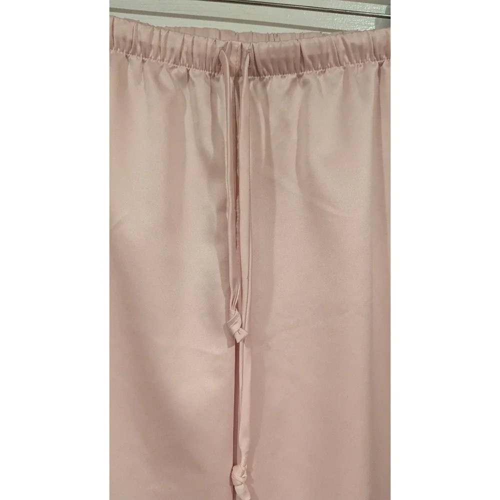 Natori Satin Lounge Pants Small Pink Elastic Drawstring Pajama Sleepwear Luxury